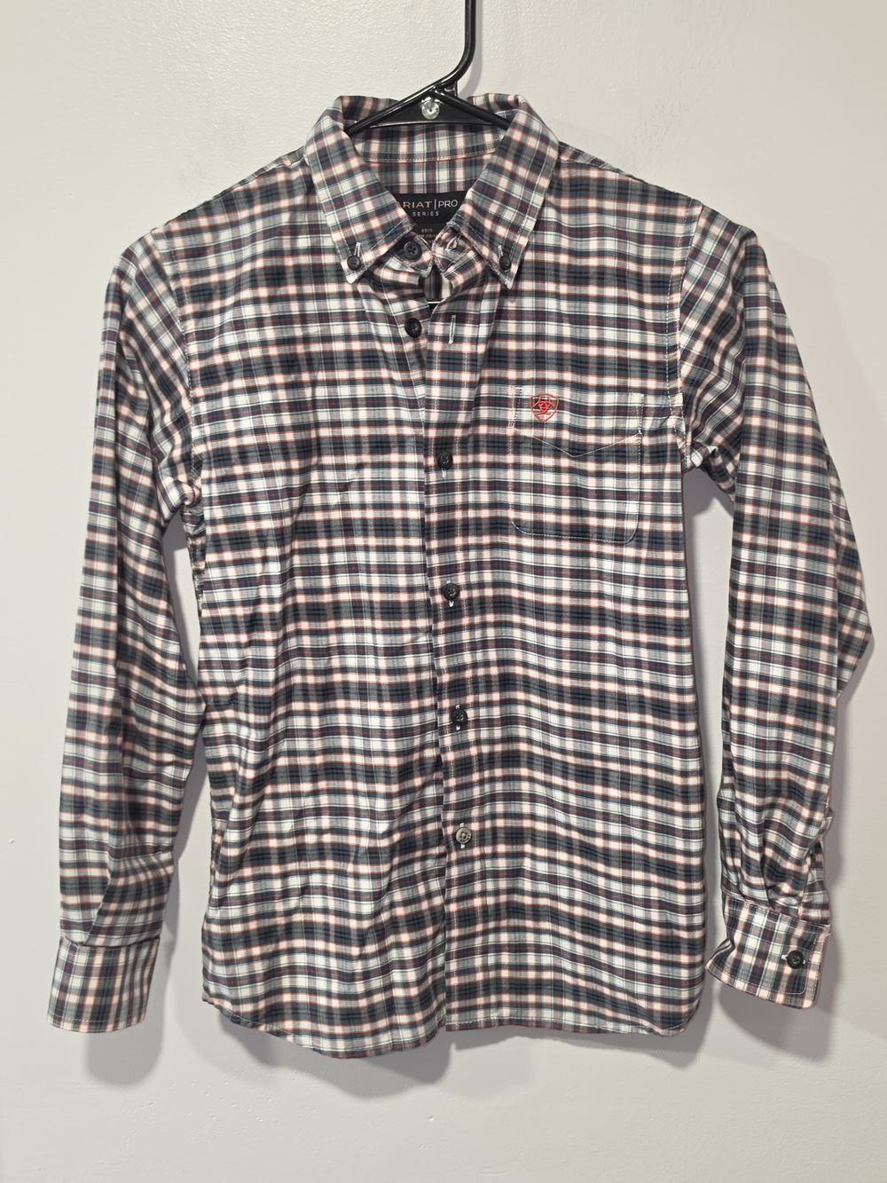 Ariat Pro Series Boys Long Sleeve Plaid Button-Down Shirt Size 10-12